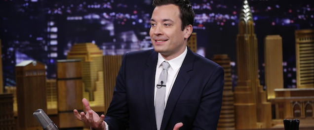 This Tuesday, Feb. 18, 2014 photo released by NBC shows host Jimmy Fallon during "The Tonight Show Starring Jimmy Fallon," in New York. (AP Photo/NBC, Lloyd Bishop)