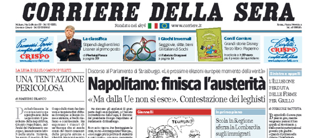 Le prime pagine di mercoledì 5 febbraio 2014