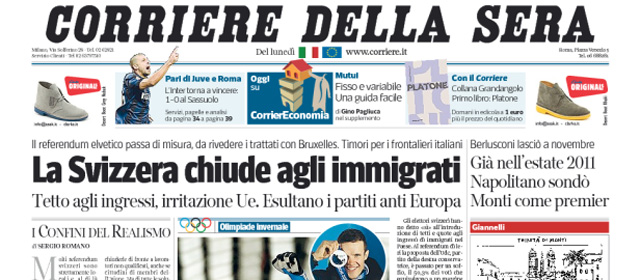 Le prime pagine di lunedì 10 febbraio 2014