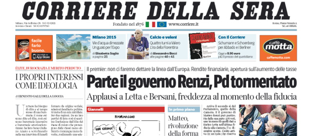 Le prime pagine di mercoledì 26 febbraio 2014