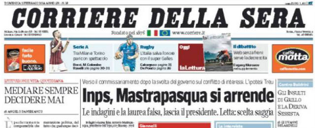 Le prime pagine di domenica 2 febbraio 2014