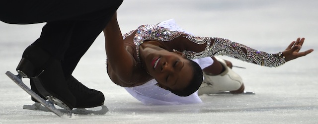 France's Morgan Cipres and France's Vanessa James perform their Figure Skating Pairs Free Program at the Iceberg Skating Palace during the Sochi Winter Olympics on February 12, 2014. AFP PHOTO / DAMIEN MEYER (Photo credit should read DAMIEN MEYER/AFP/Getty Images)