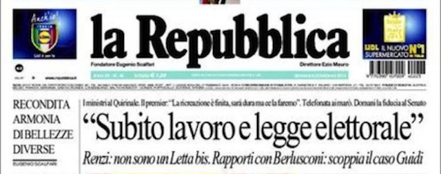 Le prime pagine di domenica 23 febbraio 2014