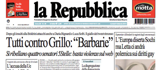 Le prime pagine di martedì 4 febbraio 2014