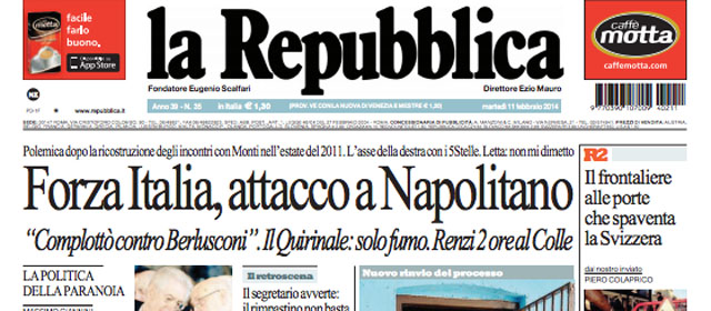 Le prime pagine di martedì 11 febbraio 2014