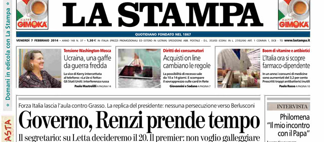 Le prime pagine di venerdì 7 febbraio 2014