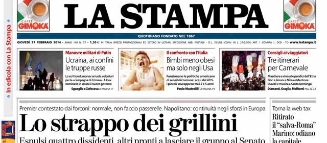 Le prime pagine di giovedì 27 febbraio 2014