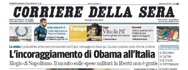 Le prime pagine di venerdì 28 marzo 2014