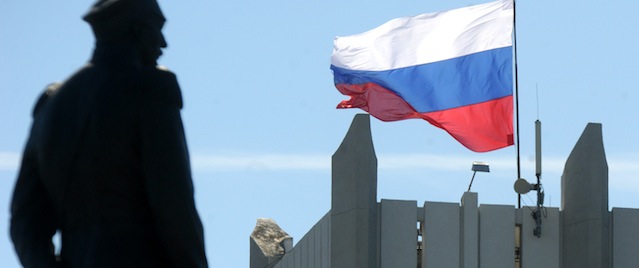 A Russian flag flutters on Sevastopol city hall on March 17, 2014. Crimea declared independence Monday and applied to join Russia while the Kremlin braced for sanctions after the flashpoint peninsula voted to leave Ukraine in a ballot that has fanned the worst East-West tensions since the Cold War. AFP PHOTO/ VIKTOR DRACHEV (Photo credit should read VIKTOR DRACHEV/AFP/Getty Images)