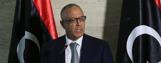 Libya's Prime Minister Ali Zeidan speaks during a press conference on March 8, 2014 in the capital, Tripoli. Libya threatened to bomb a North Korean-flagged tanker at an oil terminal in the restive east if it does not leave, saying it was loading illegally. AFP PHOTO / MAHMUD TURKIA (Photo credit should read MAHMUD TURKIA/AFP/Getty Images)