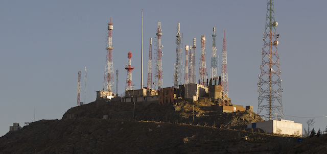 KABUL, AFGHANISTAN - NOVEMBER 11: TV antennaes used to boradcast TV signals are seen atop of TV Mountain on November 11, 2012 in Kabul, Afghanistan. (Photo by Daniel Berehulak/Getty Images)