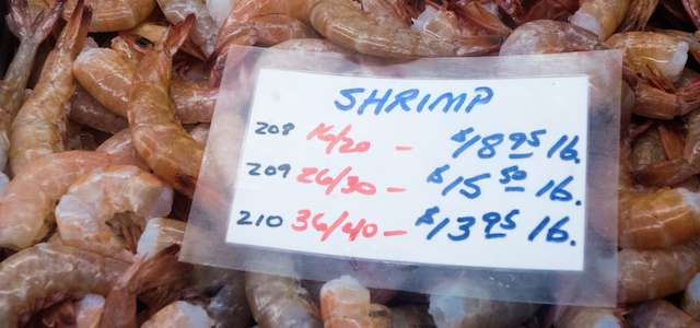 Shrimp are seen for sale at the Eastern Market February 25, 2014, in Washington, DC. AFP PHOTO/Paul J. Richards (Photo credit should read PAUL J. RICHARDS/AFP/Getty Images)