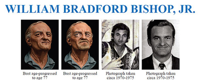 This undated handout image provided by the FBI shows the FBI's ten most wanted fugitive poster for William Bradford Bishop Jr. Bishop, diplomat suspected of killing his wife, mother and three sons in 1976 has been added to the FBI's list of "Ten Most Wanted Fugitives." Bishop Jr. allegedly bludgeoned his family to death in their suburban Washington home. (AP Photo/FBI)
