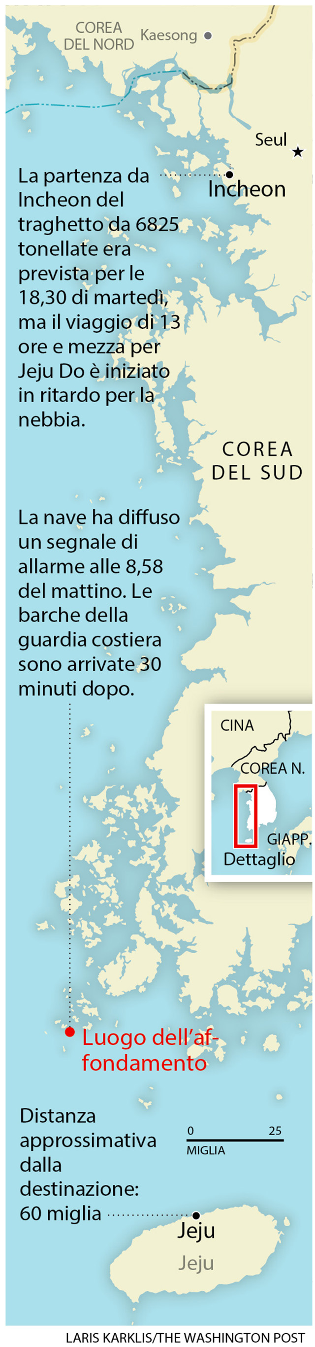 A map locating where the South Korean ferry, Sewol capsized.