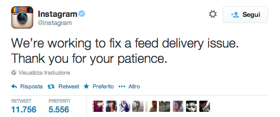 Instagram è tornato online dopo due ore di down