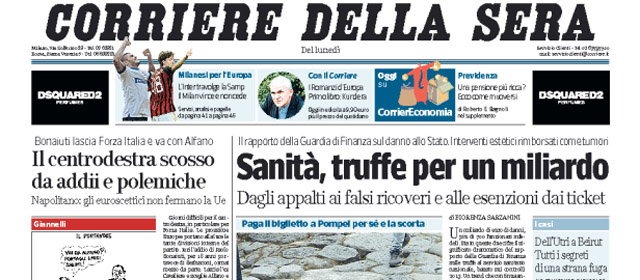 Le prime pagine di lunedì 14 aprile 2014