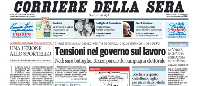 Le prime pagine di mercoledì 23 aprile 2014