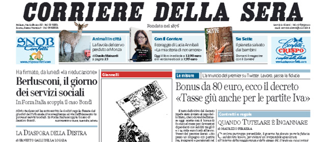Le prime pagine di giovedì 24 aprile 2014