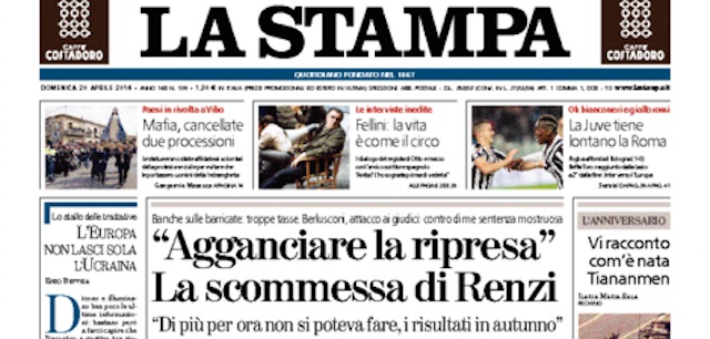 Le prime pagine di domenica 20 aprile 2014
