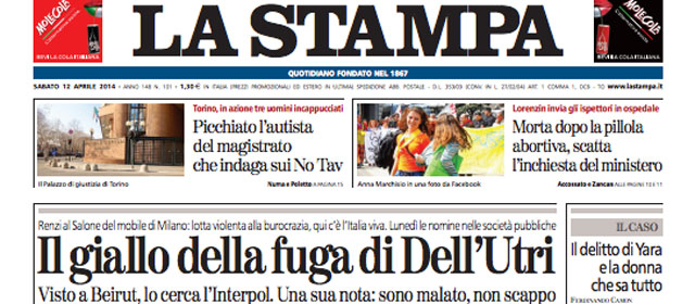 Le prime pagine di sabato 12 aprile 2014