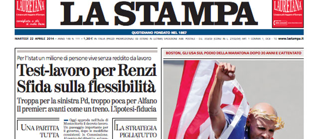 Le prime pagine di martedì 22 aprile 2014