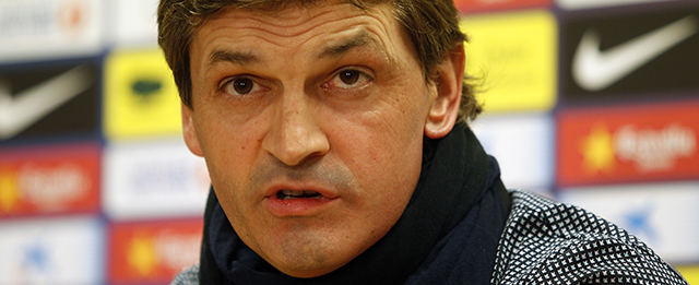 Barcelona's coach Tito Vilanova looks on as he gives a press conference in Barcelona on May 31, 2013. AFP PHOTO/ QUIQUE GARCIA (Photo credit should read QUIQUE GARCIA/AFP/Getty Images)