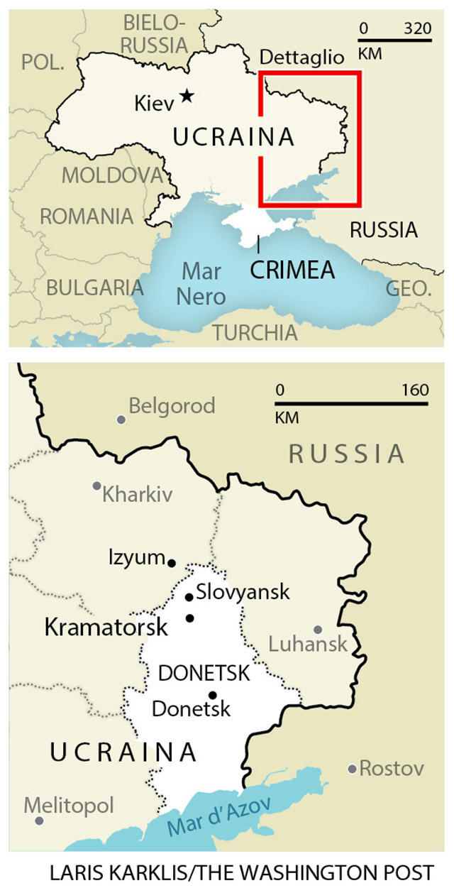 A map locating Donetsk, Ukraine
