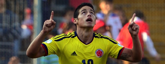 Colombian midfielder James Rodriguez celebrates after scoring against Chile during their Brazil 2014 FIFA World Cup South American qualifier match held at the Monumental Stadium in Santiago, on September 11, 2012. AFP PHOTO/MARTIN BERNETTI (Photo credit should read MARTIN BERNETTI/AFP/GettyImages)