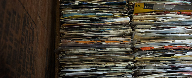 A selection of 45 rpm records is seen at Full Moon Records on Record Store Day, Saturday, April 19, 2014, in Atlanta. (AP Photo/ Ron Harris)