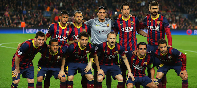 during the UEFA Champions League Quarter Final first leg match between FC Barcelona and Club Atletico de Madrid at Camp Nou on April 1, 2014 in Barcelona, Spain.