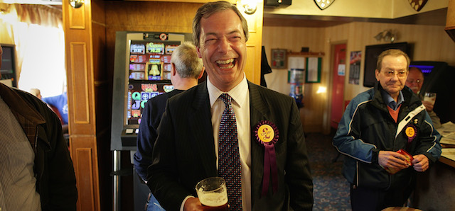 United Kingdom Independence Party member Nigel Farage on April 8, 2010 in Winslow, England. The General Election, to be held on May 6, 2010 is set to be one of the most closely fought political contests in recent times with all main party leaders embarking on a four week campaign to win the votes of the United Kingdom electorate.