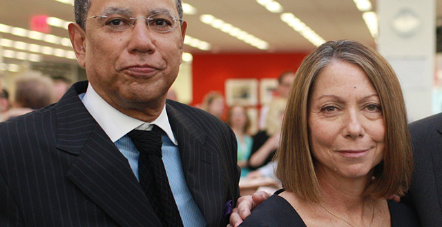 In this photo released by The New York Times, Thursday, June 2, 2011, are newly-appointed managing editor Dean Baquet, left, newly-appointed executive editor Jill Abramson, center, and Bill Keller, who is stepping aside as executive editor, in New York. Keller, who presided over the newsroom during a time of enormous change within the industry, will stay on as a full-time writer for The New York Times Magazine and the newspaper's Sunday opinion and news section, the Times announced Thursday. Abramson, who will take her position Sept. 6, will become the first woman to hold the newspaper's top editing post. Baquet, now an assistant managing editor and Washington bureau chief at the paper, will succeed Abramson as managing editor. (AP Photo/The New York Times, Fred R. Conrad) NO SALES