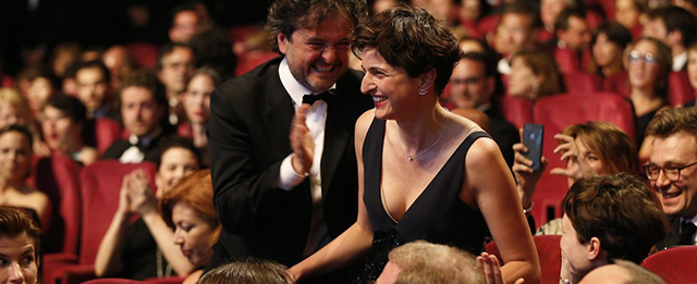 Italian director Alice Rohrwacher celebrates as she wins the Grand Prix award for "Le meraviglie" during the closing ceremony of the 67th edition of the Cannes Film Festival in Cannes, southern France, on May 24, 2014. AFP PHOTO / VALERY HACHE (Photo credit should read VALERY HACHE/AFP/Getty Images)