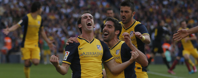 Diego Godin (Atletico Madrid) festeggia dopo avere segnato un gol
(AP Photo/Andres Kudacki)