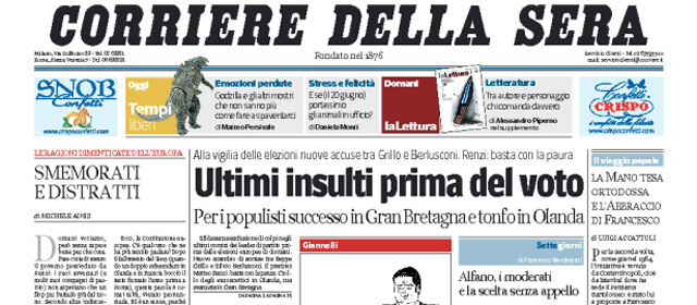Le prime pagine di sabato 24 maggio 2014