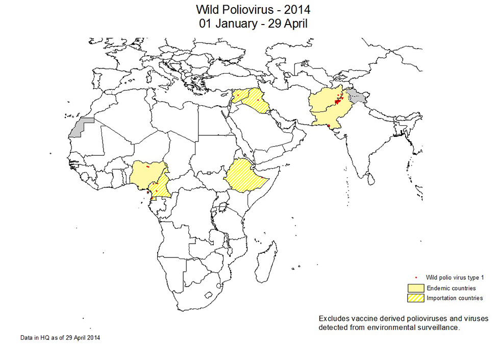 Casi di poliomielite nel mondo - gennaio aprile 2014