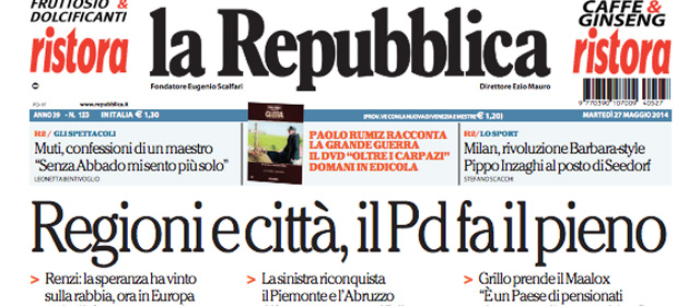 Le prime pagine di martedì 27 maggio 2014