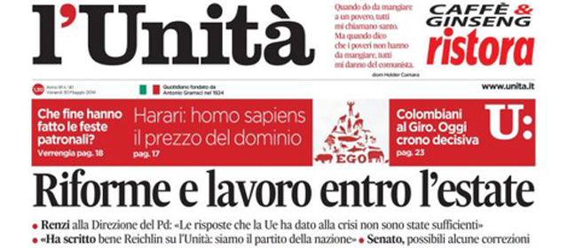 Le prime pagine di venerdì 30 maggio 2014