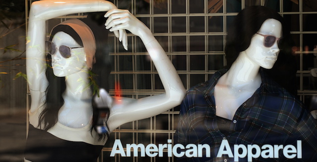 The exterior of an American Apparel clothing store in Los Angeles, California on August 18, 2010. American Apprarel, the Made-in-Los-Angeles hipster casual company that built a global following and a fortune on the back of T-shirts and its founder's antics, has seen its financial health tank. The company, famous for its flashy multicolored T-shirts and clothes that are somewhere between sporty and clubby has warned it is expecting losses for the first two quarters of this year in addition to those of 2009. It has made its 100-percent Made in the USA motto a calling card when the norm is outsourcing production to Asia. AFP PHOTO/Mark RALSTON (Photo credit should read MARK RALSTON/AFP/Getty Images)