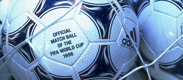 19 Jun 1998: The official Adidas Tricolore match ball of the World Cup Finals ready for use at the group D game between Spain and Paraguay at the Stade Geoffroy-Guichard in St Etienne, France. Mandatory Credit: Ben Radford /Allsport