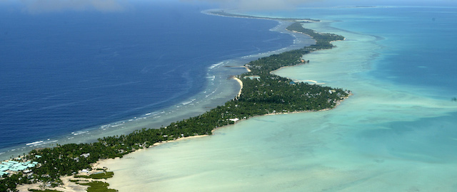 Tarawa atoll, Kiribati, is seen in this aerial view, March 30, 2004. (AP Photo/Richard Vogel)