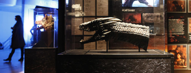 Artifacts from the Game of Thrones on display at the Waterfront Hall, Belfast, Northern Ireland, Tuesday, June 10, 2014. The Game of Thrones Exhibition, on the smash hit TV series, is a collection of nearly 100 original artifacts from pivotal scenes in Seasons 1, 2 and 3 plus select pieces from the fourth season. (AP Photo/Peter Morrison)