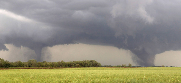 Two tornados approach Pilger, Neb., Monday June 16, 2014. The National Weather Service said at least two twisters touched down within roughly a mile of each other Monday in northeast Nebraska. (AP Photo/Eric Anderson)
