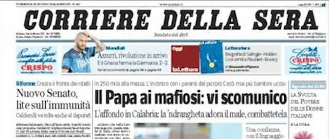 Le prime pagine di domenica 22 giugno 2014