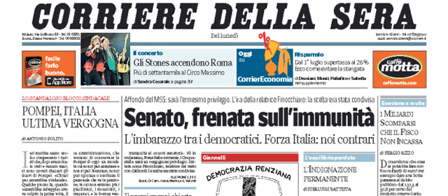 Le prime pagine di lunedì 23 giugno 2014