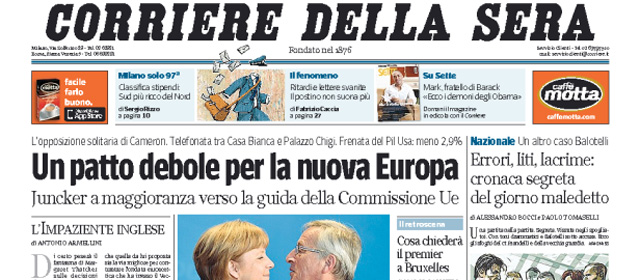 Le prime pagine di giovedì 26 giugno 2014