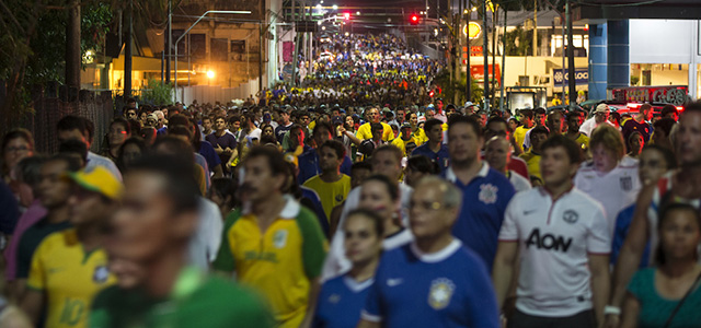 MANAUS, BRAZIL - JUNE 14: Football fans leave the 'Arena da Amazonia' stadium after the World Cup match between England and Italy on June 14, 2014 in Manaus, Brazil. Group D teams, England lost 2-1 to Italy in their opening match of the 2014 FIFA World Cup in Manaus. (Photo by Oli Scarff/Getty Images)