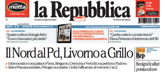 Le prime pagine di lunedì 9 giugno 2014