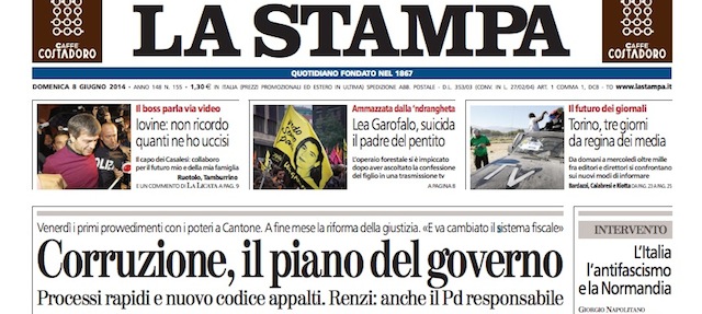 Le prime pagine di domenica 8 giugno 2014