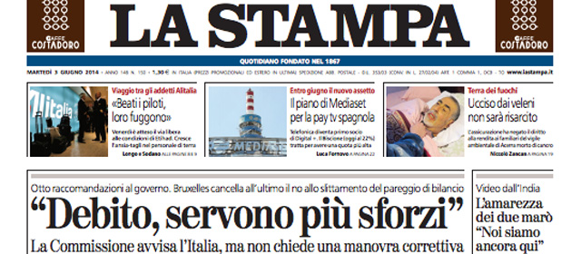 Le prime pagine di martedì 3 giugno 2014